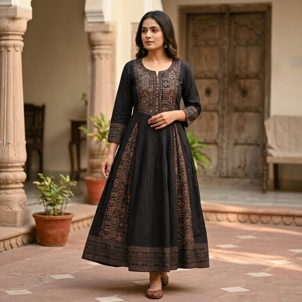 Black Cotton Anarkali Salwar | 11239