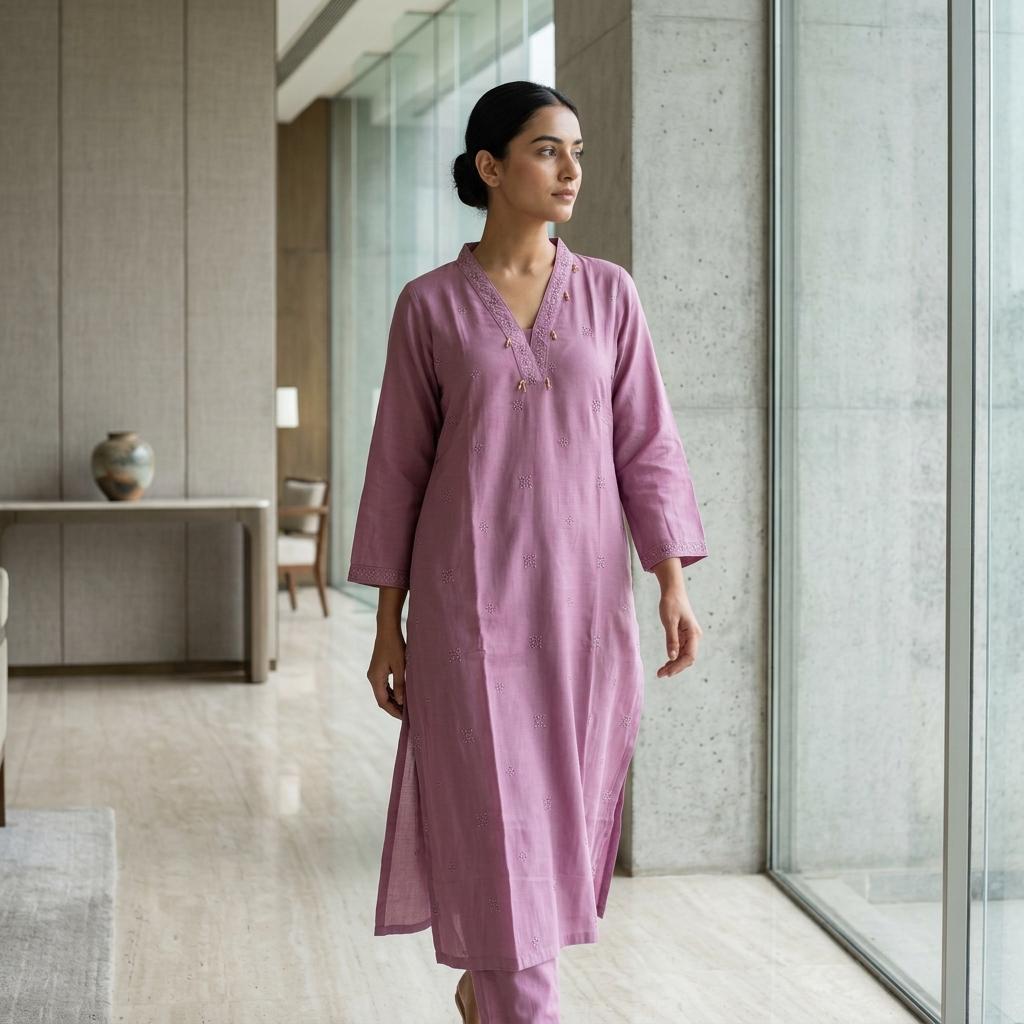 Dusty Rose Cotton Silk Kurti