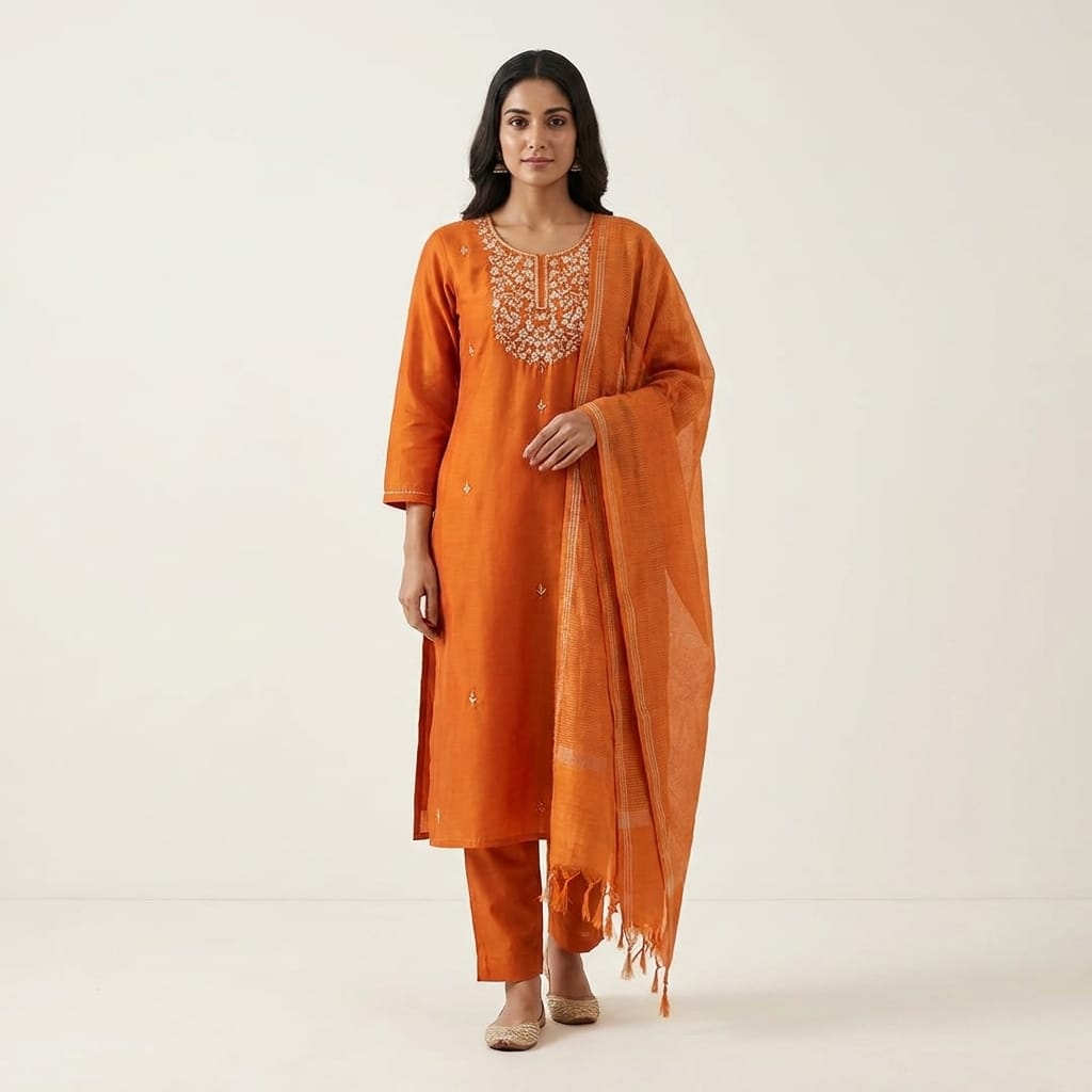 Orange Cotton Silk Salwar