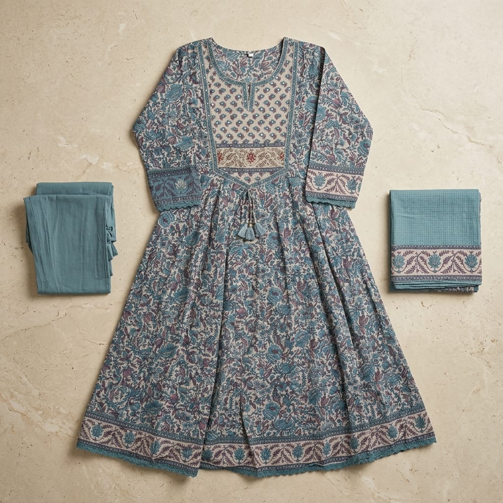 Blue Cotton Anarkali Salwar | 11235