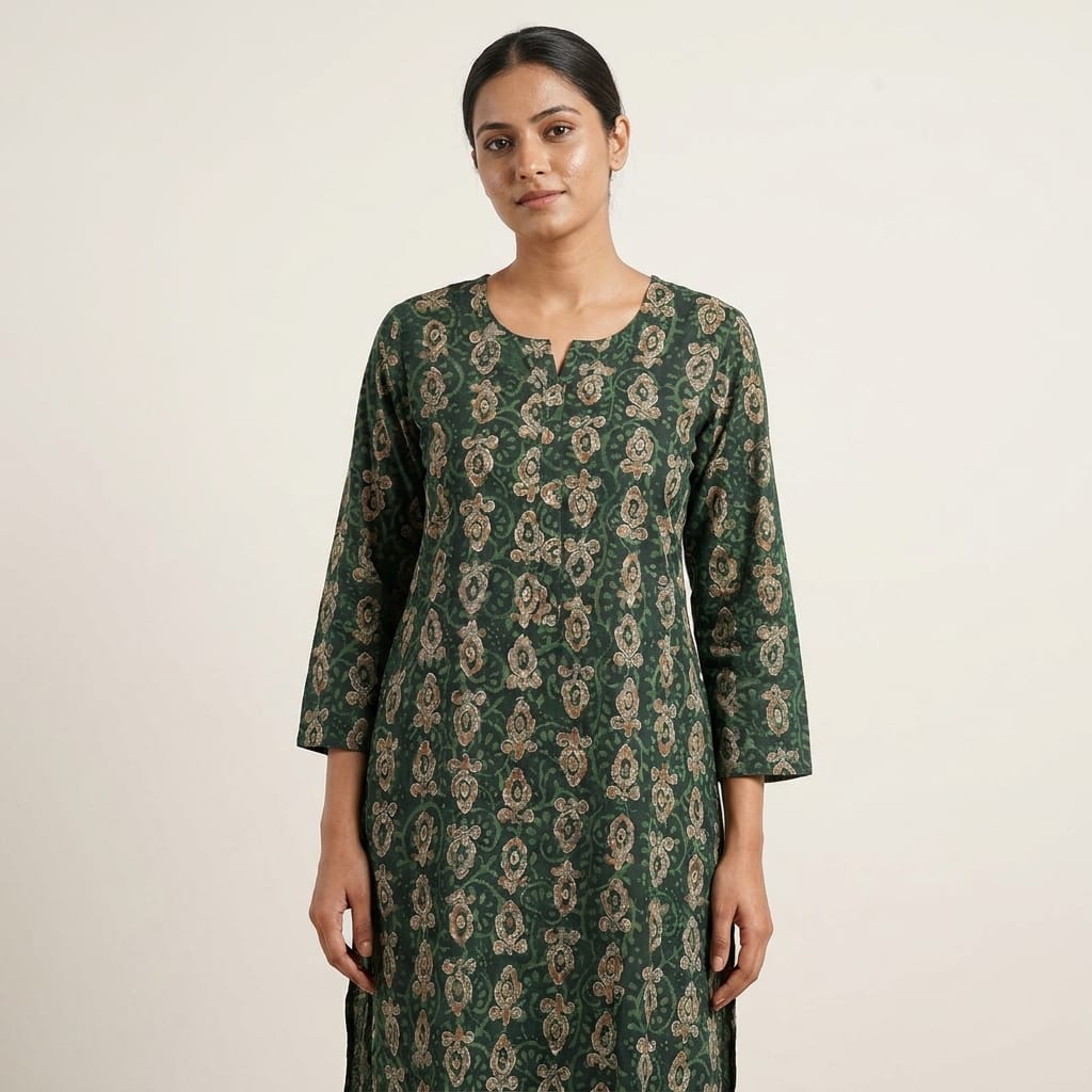 Green Cotton Silk Kurti