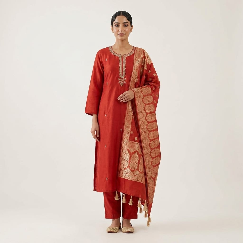 Orange Cotton Silk Salwar| 11250