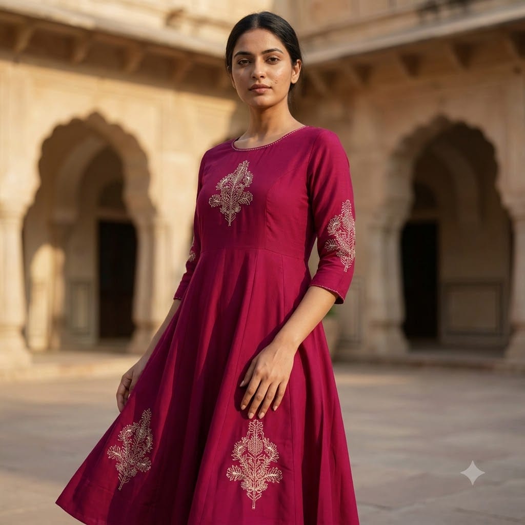 Pink Cotton Silk Anarkali Kurti | 11393