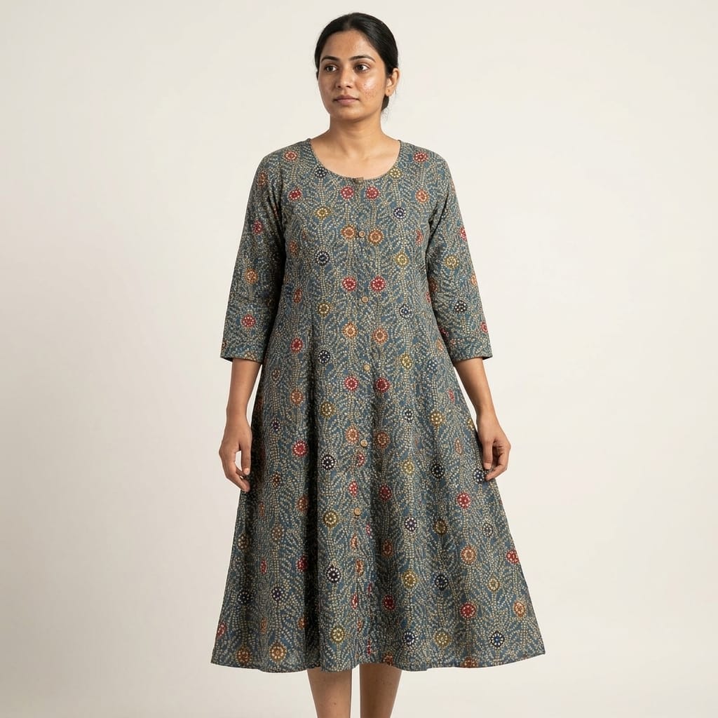 Olive Grey Cotton Silk Kurti