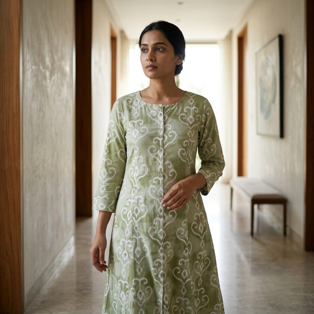 Olive Green Cotton Kurti