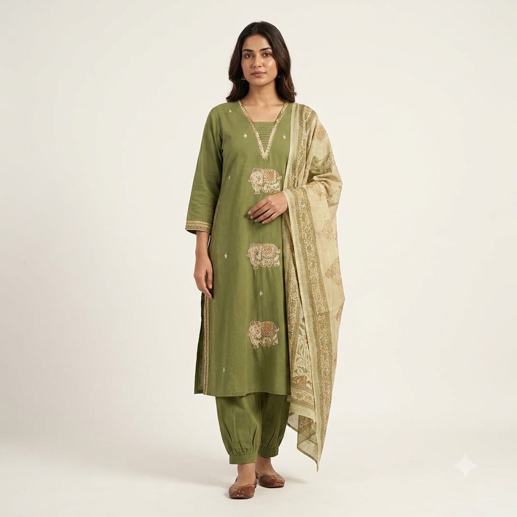 Green Cotton Anarkali Salwar | 11376