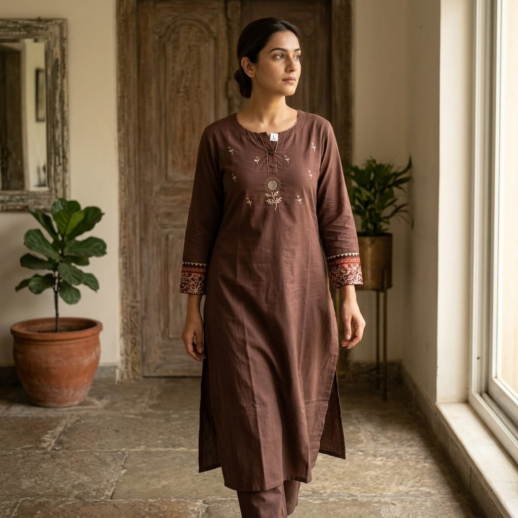Brown Cotton Co-ord Set