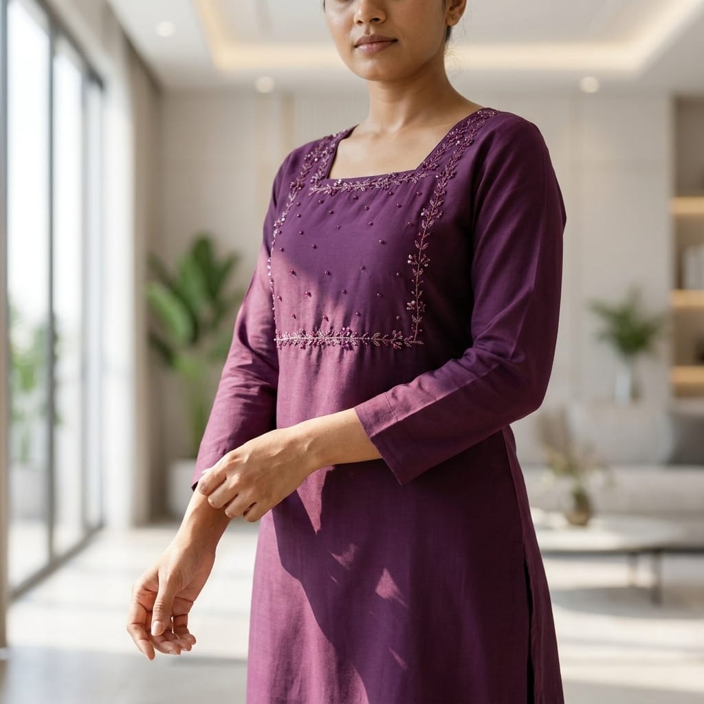 Purple Cotton Silk Kurti