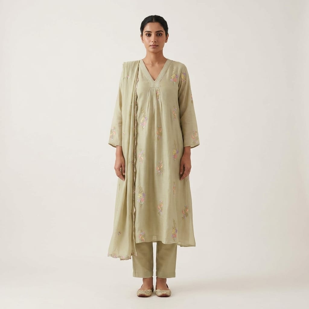 Olive Green Cotton Silk Salwar | 11302